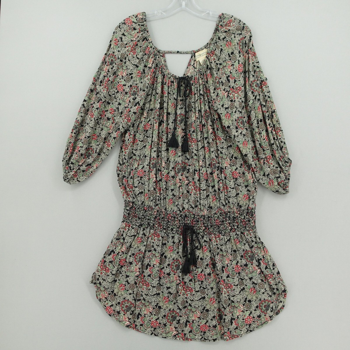 Denim Supply Ralph Lauren Blouson Mini Dress Size Medium Floral Print  Tasseled