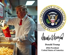 PRESIDENT DONALD TRUMP WORKING AT McDONALDS PRESIDENTIAL SEAL 8X10 AI PHOTO