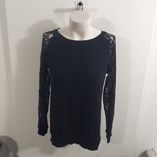 Laura Ashely Black Lace Sleeve Jumper Sz M