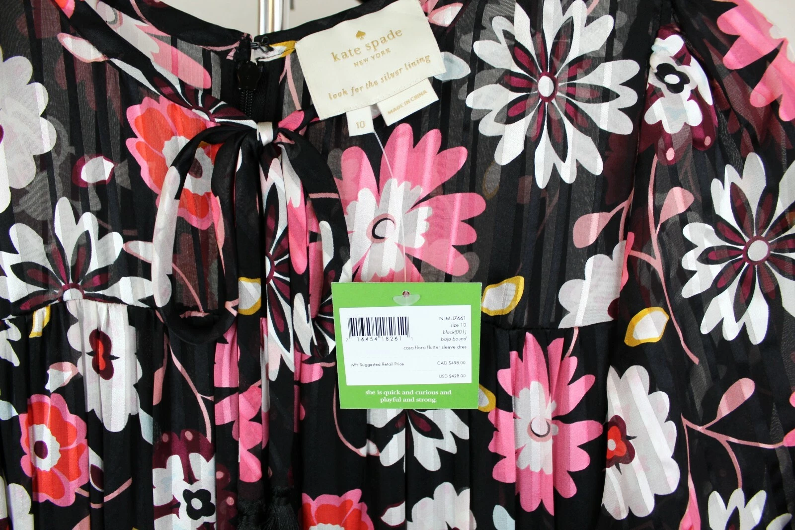 Abito in seta Kate Spade New York Flora a line nuovo con etichette prezzo al pubblico consigliato $428 taglia 10