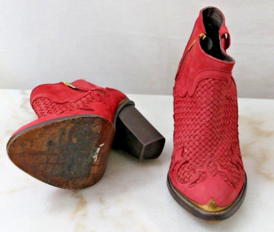 Botines occidentales rojos tejidos Topshop vintage raros talla 7 hechos en Portugal Foto 4 de 4