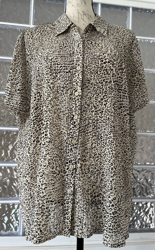 MARKS & SPENCER Women's Leopard Print Short Sleeve Button Up Blouse UK 22 US 18 - Picture 2 of 13