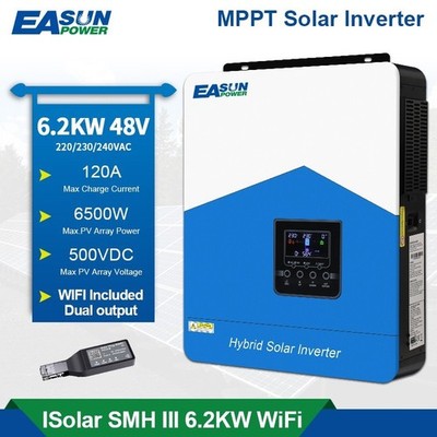 Easun SMH III 6.2KW Solar Hybrid Wechselrichter 48V Off Grid MPPT 120A 2 Output