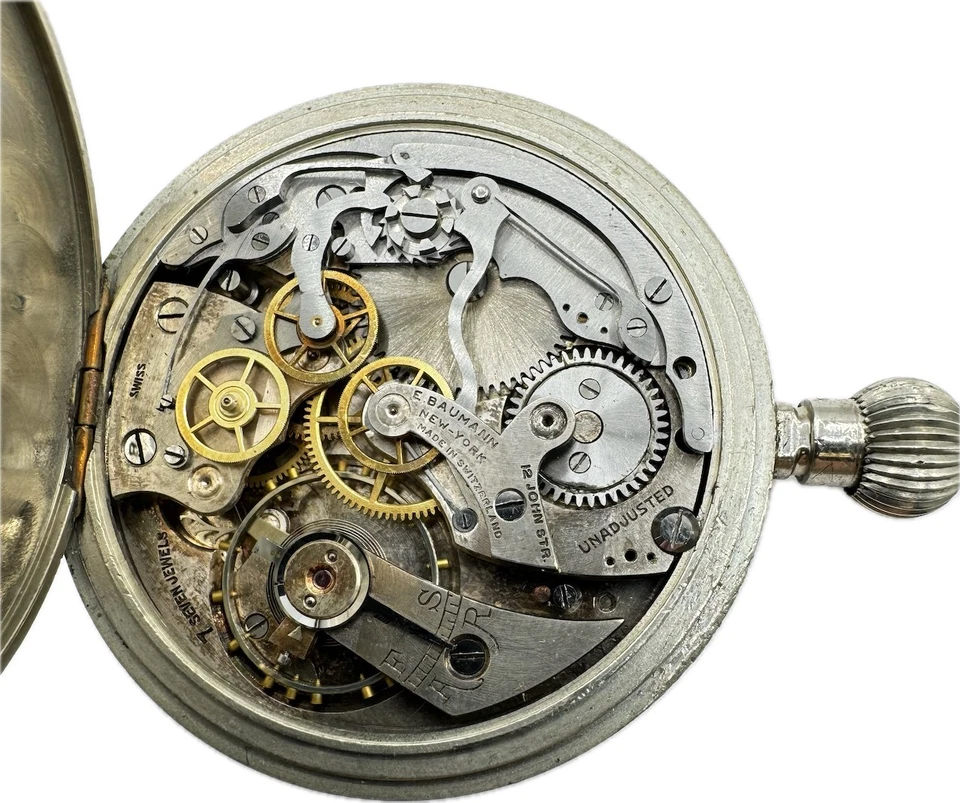 Антикварные карманные часы с хронографом Wittnauer 7 Jewel Basic с открытым циферблатом никель - Изображение 2 из 4