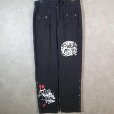 Vintage Pattern Pocket Cargo Hip Hop Y2K Jeans Womens Medium Black