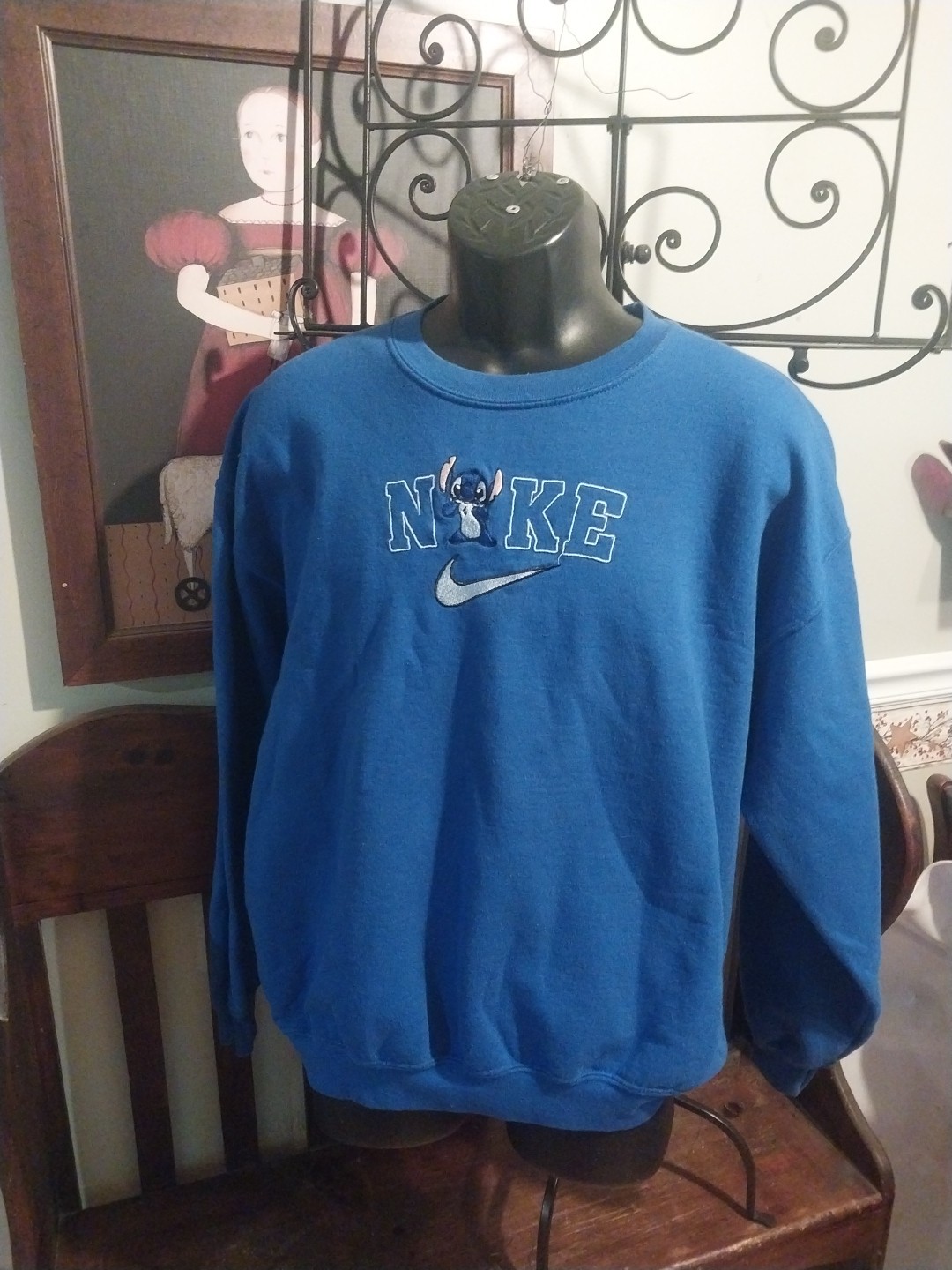 Sudadera vintage Nike Lilo & Stitch azul cuello redondo para mujer talla L