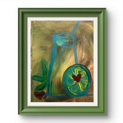 BLESSED#883 Lemonade Heart Original 14x11 Canvas Food - Kitchen Abstract Art