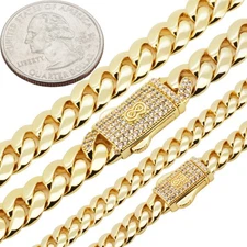 14k Gold Filled CZ Monaco 6-10mm Miami Cuban Link Chain Necklace Bracelet 6"-24"