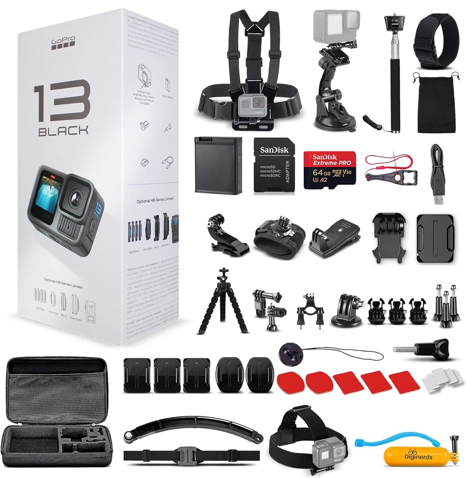 GoPro HERO13 - Waterproof Action Camera + 64GB Card and 50 Piece Accessory Kit
