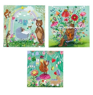 *MILA MARQUIS*Postkarte*Glitzereffekt*Geburt*Baby*Kinderwagen*14x14cm