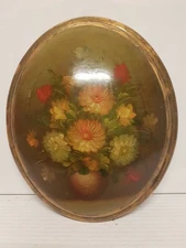 Image Flowers Fruit Landscapes Hand Painted Oval Baroque Frame Gold 27x32 CM