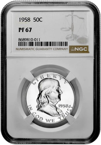 1958 50C Proof Silver Franklin Half Dollar NGC Graded PF 67 in New Holder
