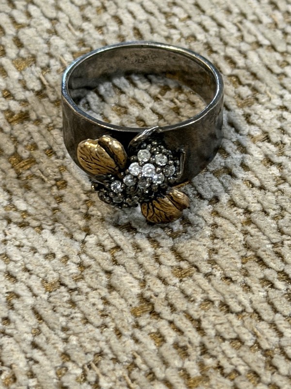 Waxing Poetic 925 Sterling Silver Diamond Floral Cluster Ring 7.75