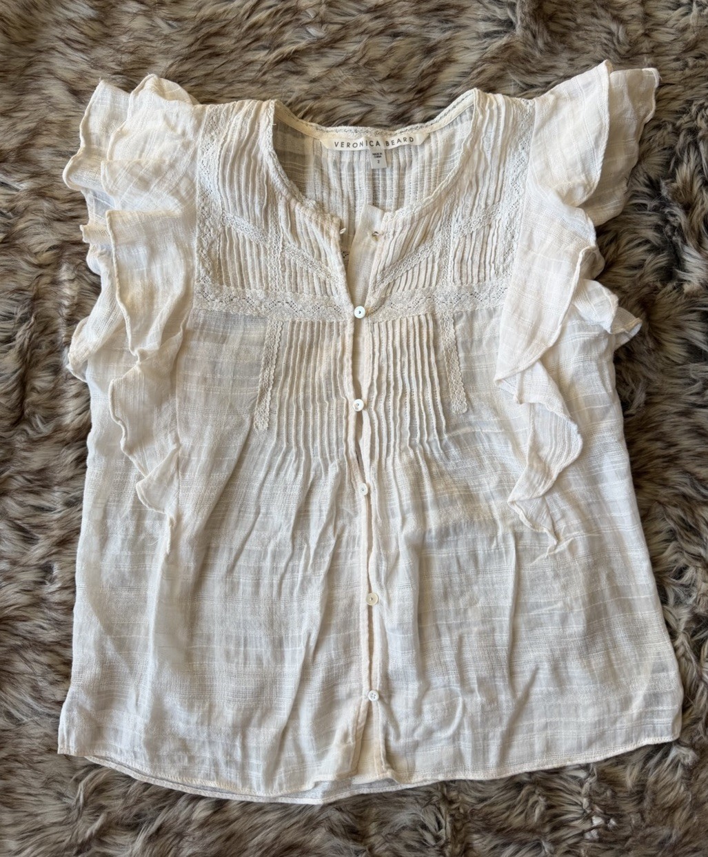Veronica Beard White Ruffle Pleated Button Flutte… - image 2