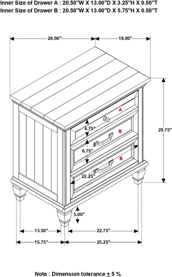 Деревянная тумбочка для спальни с 3 ящиками Coaster Home Furnishings Avenue Farmhouse Bedsi - Изображение 3 из 4