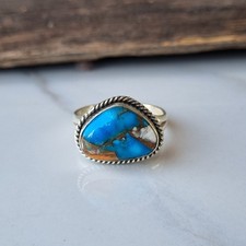 Real Oyster Copper Turquoise Ring 925 Sterling Silver Wedding Gift Ring PG9161