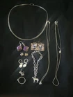 VINTAGE & NOW STERLING SILVER EARRINGS, NECKLACES, BRACELET AND RING LOT OF 10