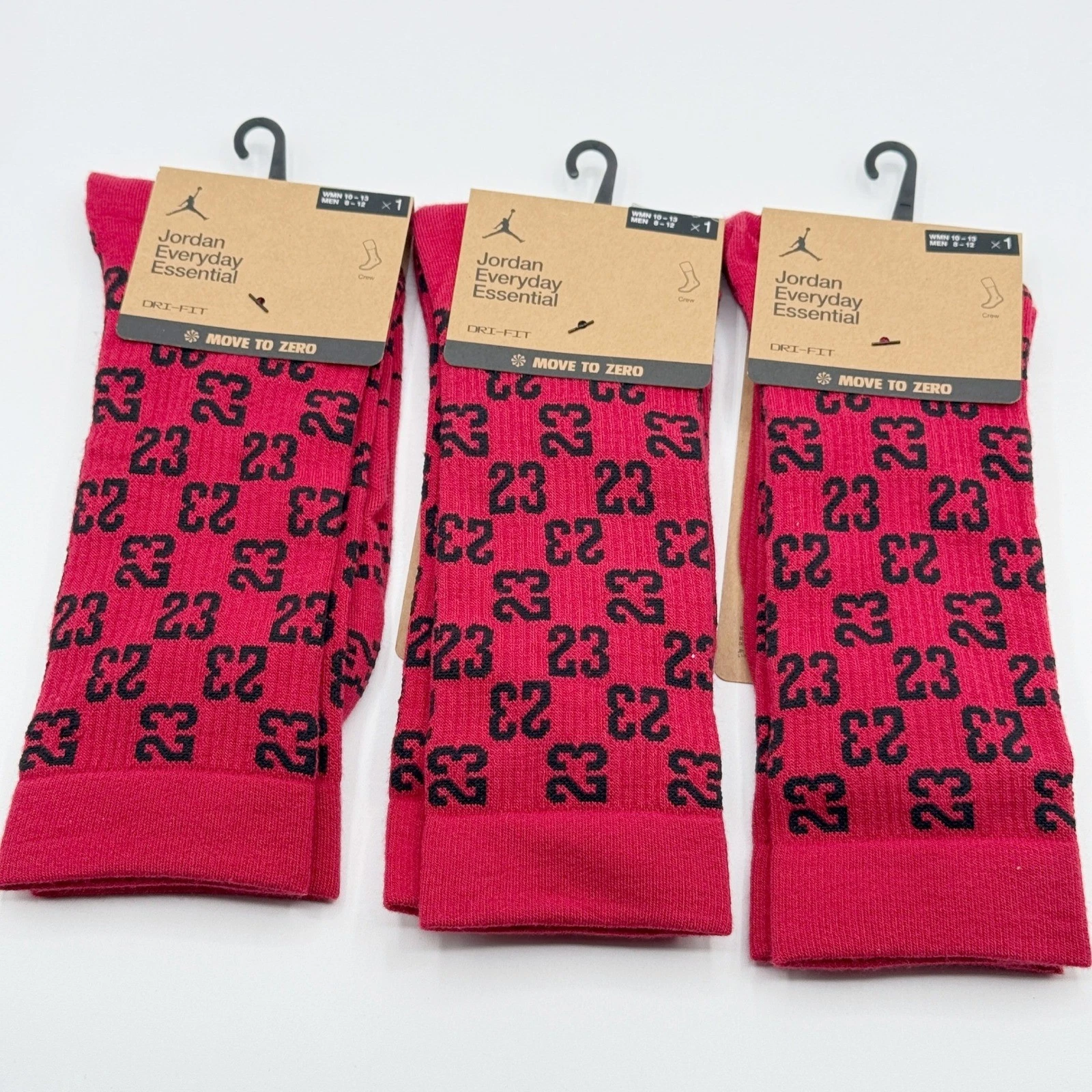 Jordan 23 Monogram Crew Socks (3 Pairs) Size 8 - 12 Mens Red/Black