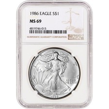 1986 American Silver Eagle Coin - NGC MS69