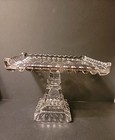 Antique EAPG ADAMS & CO CRYSTAL WEDDING Square CAKE STAND PLATE RUM WELL 1890s
