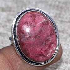 Pink Thulite 925 Silver Plated Gemstone Handmade Ring US 8 Chunky Jewelry JW