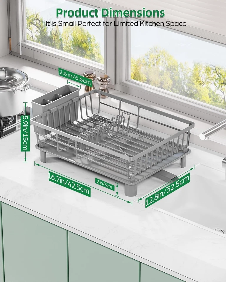 Escurridor de platos de acero inoxidable con bandeja de drenaje y sistema de dre - Imagem 4 de 4