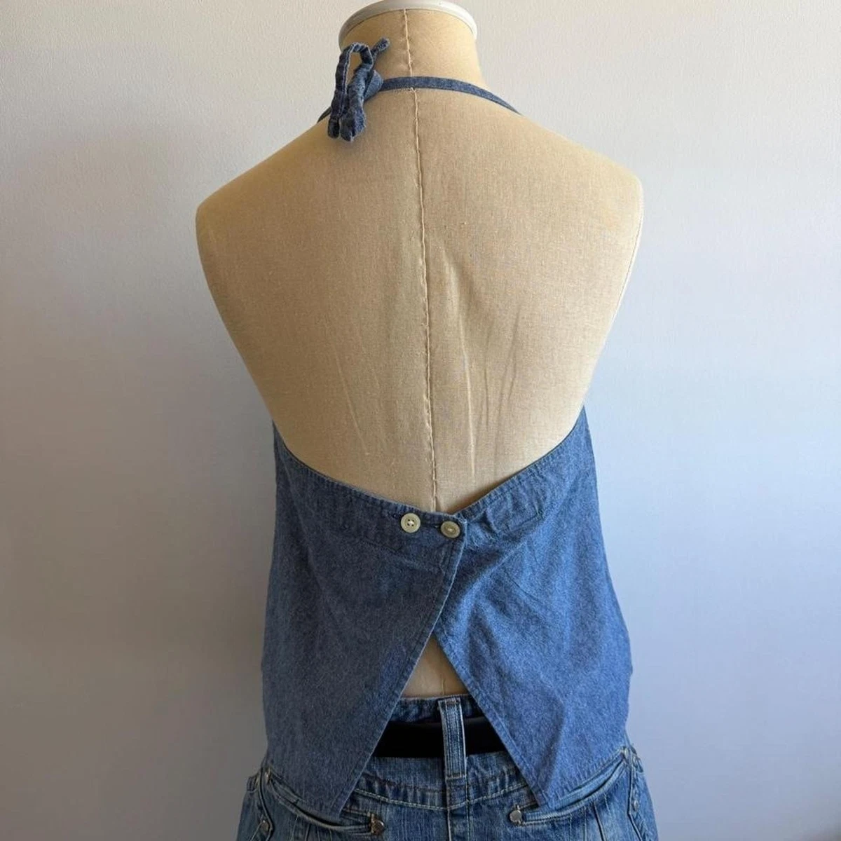 Abercrombie & Fitch Denim Halter Top Women Blue Excellent