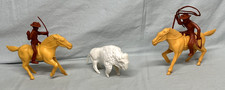 Vintage 1950s 2 Payton Cowboys Riding Their Horses Plus Buffalo/Bison Figure