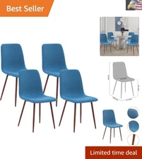 Set of 4 Blue Fabric Dining Chairs with Sturdy Metal Legs for Elegant Dining