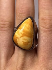 925 Sterling Silver Ring Butterscotch-Colored Baltic Amber Stone, Sz 7.5