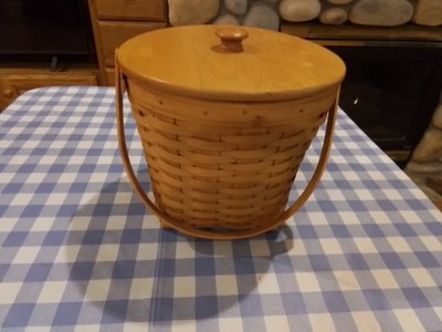 LONGABERGER 2001 Large Fruit Basket w/ Handle Lid Protector VTG