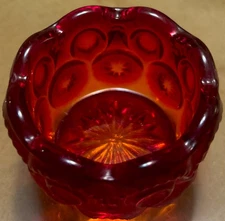 Vintage 60s Moon & Stars Amberina Red Glass Salt Cellar. Miniature 2 1/8” Wide