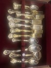 Vintage Baroque Godinger Flatware Set Full 65 Pc Box Gold Plated Wooden Case — photo 6