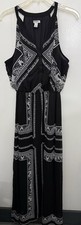 Old Navy Black White Boho Maxi Dress L Sleeveless Festival Beach Flowy