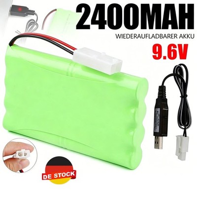 NiMH Akku 9.6V 2400mAh Ni-MH Batterie 2P Stecker mit USB Ladekabel für RC Car