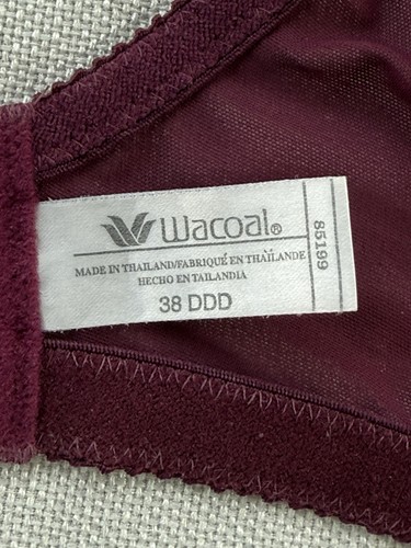 Wacoal Arabesque Bra Sheer Scroll Embroidered Mesh 85199 Maroon Burgundy 38DDD - Picture 6 of 11