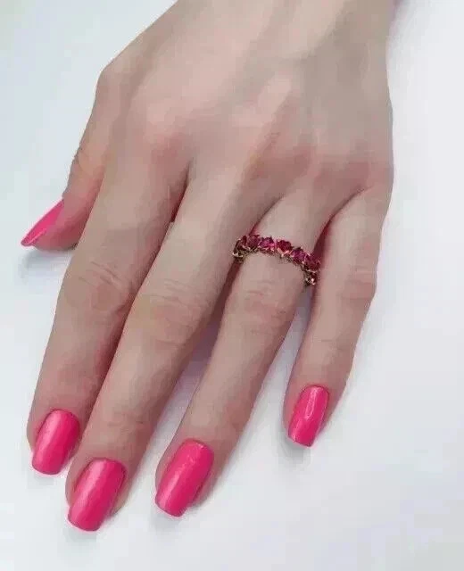 2.1 Ct Heart Cut Lab Created Pink Ruby Women's Band Ring 14K Yellow Gold Plated - Image 4 of 4