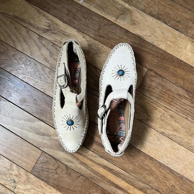 Boho leather moccasins with turquoise detail