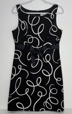 JESSICA HOWARD dress Black White Print A-Line sleeveless Belt Sz 10 work casual
