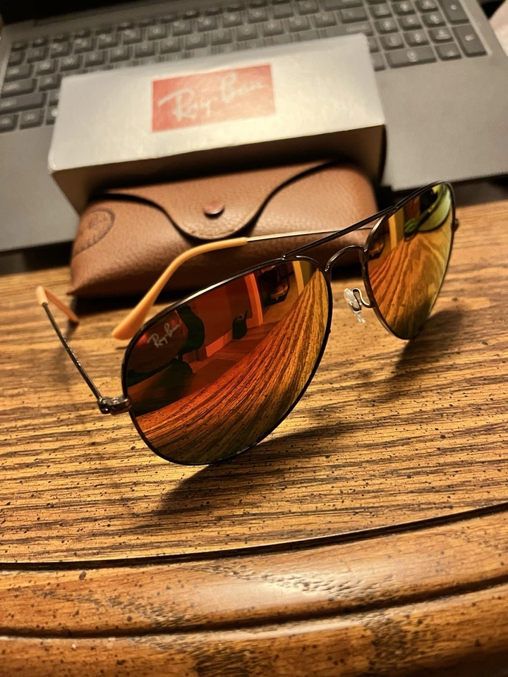 RAY-BAN АВИАТОРЫ RB3026 62 мм. БРОНЗОВАЯ ОПРАВА С КРАСНЫМИ/ОРАНЖЕВЫМИ ЗЕРКАЛЬНЫМИ ЛИНЗАМИ. НОВЫЙ. - Изображение 3 из 4