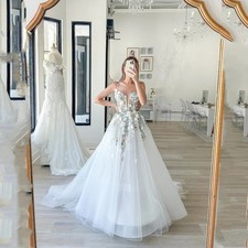 Embroidery Elegant Party Dresses Customized 3D Flowers A-line Evening Dresses