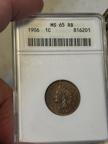 1906 Indian Head Cent Old Soapbox Holder Gorgeous Original MS 65 RB Anacs