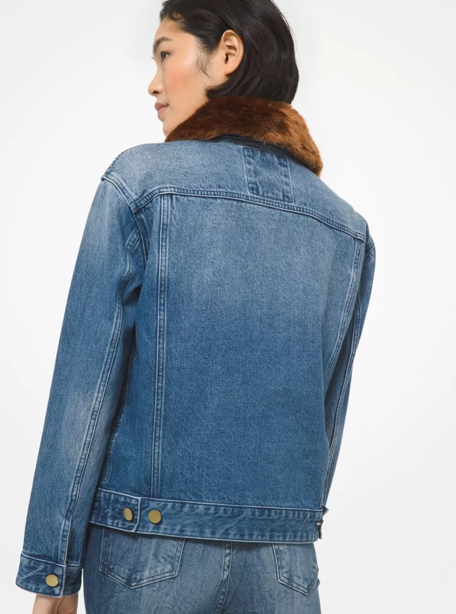 Michael kors denim jacket with fur sale
