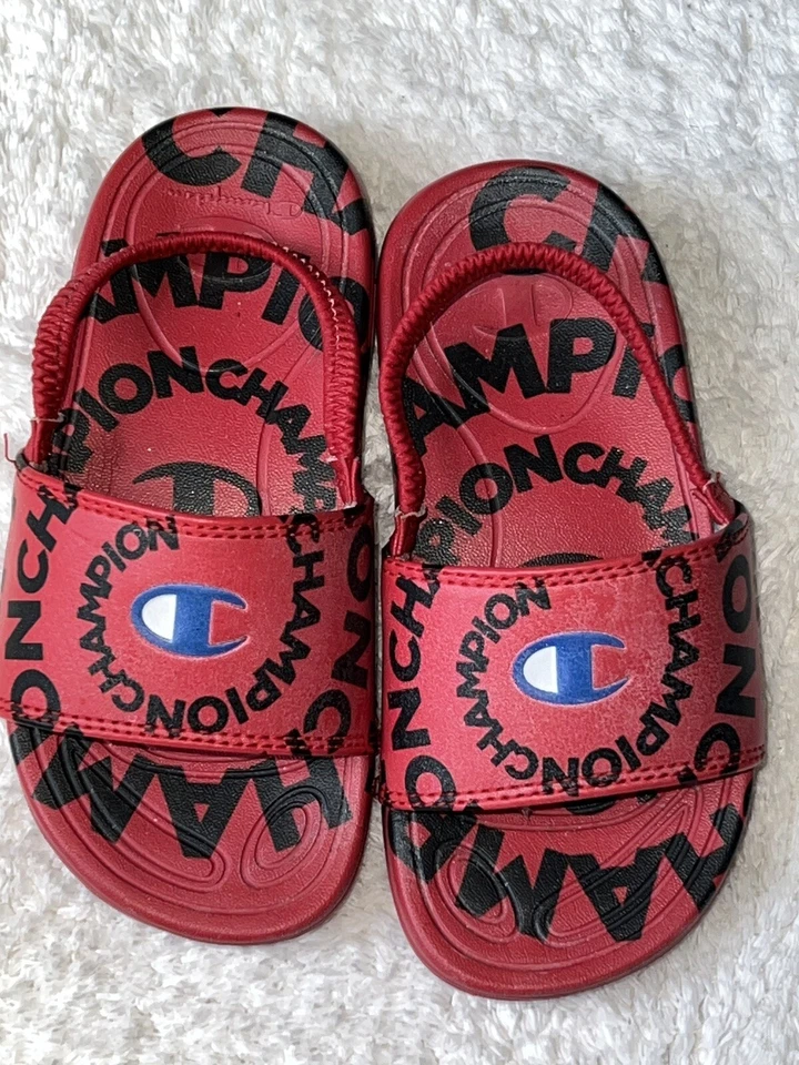 Champion Sandalias Negro Lona Zapatos Sin Cordones Niño Pequeño Niño Zapatos Talla 10 Foto 2 de 4