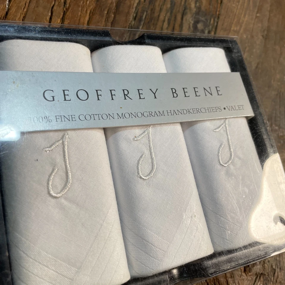 Geoffrey Beene Hombre Monograma J Set de Regalo Pañuelos De Colección Años 80 3 Piezas NUEVO Foto 2 de 4