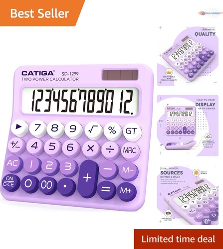 Mechanical Desktop Calculator ABS 12-Digit Large Display Dual Power Cute Home...