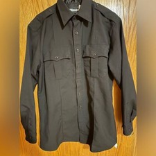 BLAUER Mens LS Button Front Work Shirt Dark Navy Poly/Cotton SZ Medium