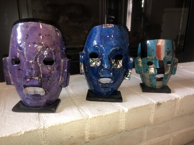 Aztec Mexican Mask Collection Abolone Retro Art