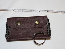 Handmade leather coin purse pebbled burgandy snap flap close pouch key ring