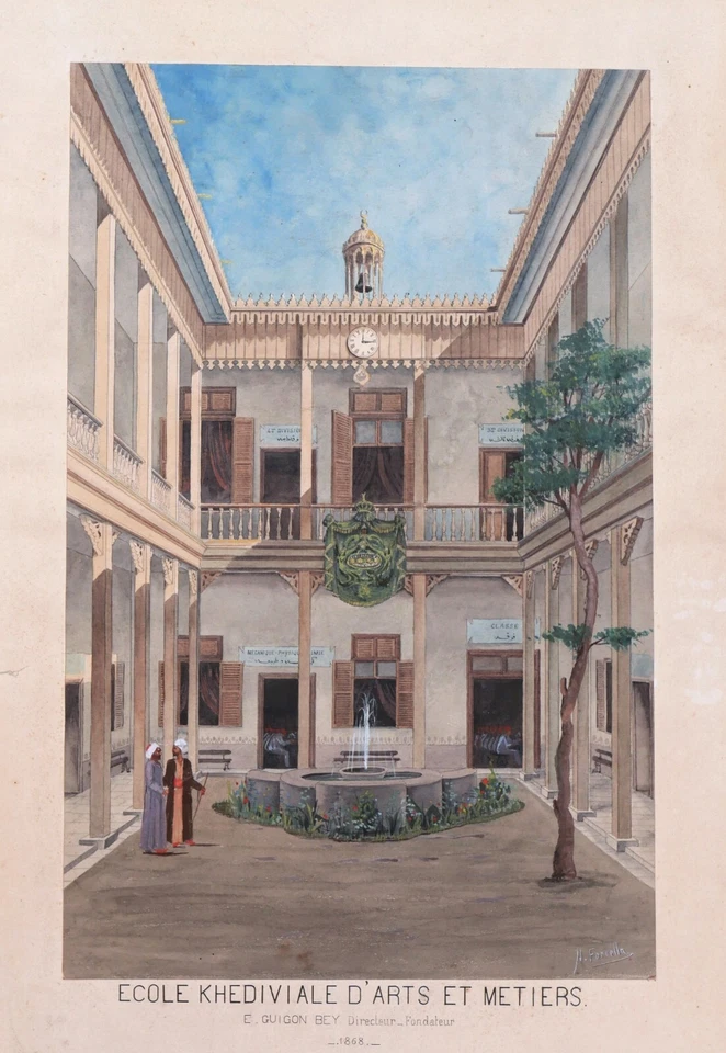 Aquarelle dessin tableau encadré orientaliste Le Caire Egypte Nicola FORCELLA - Photo 2/4